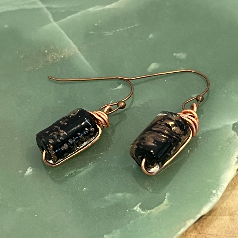 Artisan Black and Copper Wire-Wrapped Earrings
